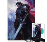 Armored Warrior with Swords And Cape Jigsaw Puzzles for Adults 1000 Piece Recreational Game Clean Connection Pattern Assemble Table Accent (38x26cm)