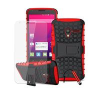 Armour Defender Case & Tempered Glass Screen Protector Compatible with Sony Xperia XZ3 Phone Case Shockproof Kickstand Cover Tough Shell Strong Lightweight - Red