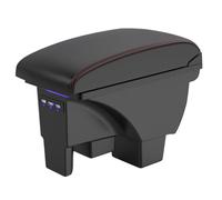 Armrest Box Compatible with VW Polo 2019 2020 2021 2022 2023 2024 Car Center Console Dual Layer Leather Storage with USB Charging Port - Red Line