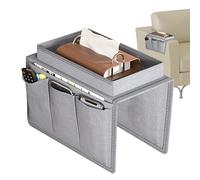 Armrest Side Hanging Organizer with Tray, Multipurpose Car Side Storage Organizer, Sofa Storage, Couch Armchair Caddy, Fabric Sofa Storage Pouch, Thickened Fabric Sofa Armrest Bag(Gray))