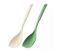 Armrouns Large Silicone Cooking Spoon 2PC, 12 -inch Non-Stick Spoonula set Deep Bolw & Measurement Mark for Mixing,Serving, Scooping, Scraping, Kitchen Utensils Spoons (White & Green)