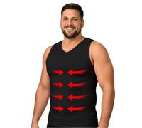 ARMSTRONG AMERICA Mens Compression Shirt Slimming Shapewear | V Neck Gynecomastia Compression Shirts for Men | Body Shaper Undershirt Tank Top (Black, X-Large - Tall)