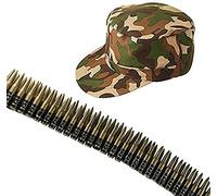 Army Camouflage Cap/Hat And Bullet Belt Fancy Dress Accessory Set