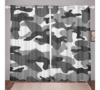 Army Camouflage Curtains Teens Camo Cute for Kids Boys Girls Colorful Pattern Art Black Grey Curtains W52*L90