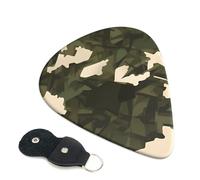 Army camouflage Guitar Picks 6 Pack with Leather Guitar Pick Holder Keychain, Plectrum Key Fob Cases Bag, Abstract Art Plectrum for Acoustic Electric Guitar, Ukulele 0.71mm