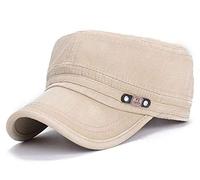 Army Cap Military Style Flat Top Cap Cadet Hat Mens Baseball Cap Adjustable (Beige)