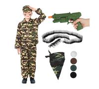 Army Costume Toy Gun, Bandana, Face Paint & Bullet Belt I Love Fancy Dress Green Small