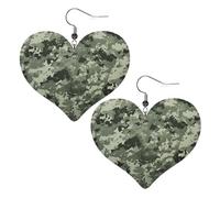 Army Digital Camouflage Leather Earrings for Women Heart Earrings Lightweight Dangle Drop Earrings Cute Jewelry Gift, One Size, No Gemstone
