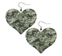 Army Digital Camouflage Leather Earrings for Women Heart Earrings Lightweight Dangle Drop Earrings Cute Jewelry Gift