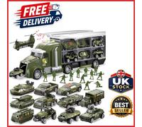 JOYIN 25 in 1 Military Truck Army Vehicle Toy Set with toy soldiers, Mini Combat Vehicle Toy in Carrier Truck with Lights and Sounds, Kids Birthday Gifts for Boys Age 3+ (Green)
