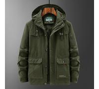 (army green, 6XL) Winter Cotton Jacket, Men's Oversized And Plush Thick Coat, Workwear Jacket, Multi Pocket Hooded Jacket