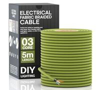 Army Green Cable 3 Core Round 5 Meter Fabric Braided Flex Lighting Cable, Vintage Electrical Cable Wire Flexible Fabric DIY Electrical Wire for Lamps, Flex Cables for Lighting Appliances - 5m