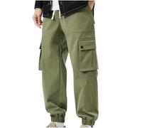 Army Green Cargo Joggers for Men UK Elasticated Waist Athletic Sweatpants Cuffed Leg Plus Size for Walking Hiking Outdoor Activewear XL
