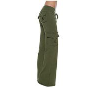 Army Green Cargo Trousers Women Ladies Combat Trousers Cargo Elasticated Waist Flared Leggings with Multi Pockets Gym Running Yoga Pants Outdoor Hiking Walking Combat Activewear Casual Work Bottoms M
