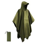 (army green) Military Style Poncho Multi Use Rip Stop Camouflage Rain Ponchohooded Waterproof Raincoat For Outdoor Activities