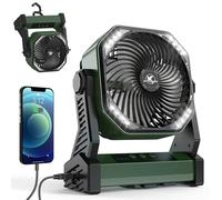 Army Green Rechargeable LED Lantern & Fan, 20000mAh Battery, 270° Pivot, 4 Speeds, USB Desk Fan for Camping, Power Outage, Hurricane