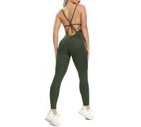 (Army Green, S) New Women's Yoga Fitness Backless Overalls Bodysuit Fitness Rompers Sexy Sport Suit Leggings Jumpsuit Combinaison Gym Set