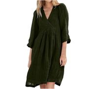 Army Lime Green Womens 3/4 Length Sleeve Dresses for Women Faux Gauze Linen Lounge Basic Midi Mini Petite Knee Length Summer Fall 2025 Clothing Country Concert M