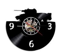 Army Main Battle Tank Wall Art Wall Clock Military Tank Vinyl Record Wall Clock Armored Ground Warfare Home Decor Soldiers Gift Without LED