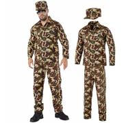 Army Men Costume - WW2 Army Soldiers Fancy Dress Include Camo Trousers, Shirt With Matching Cap Military Dress Up For World Book Day