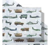 Army Military Gift Wrapping Paper, Camouflage Wrapping Paper with Tanks, Helicopters Jets, 4 Folded Flat 50x70cm per Sheet, Kids Boys Birthday Gift Wrap