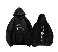Army Moon Jungkook Hand Tat-Too Hoodie Album Support Printed Merch Shirts Cotton Sweatshirts(Black,XXL)
