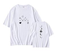 Army Moon Jungkook Hand Tat-Too T-Shirt K-pop Album Support Printed Merch Shirts Cotton Round Tee(White,XXL)