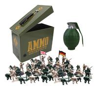 Army Toys Set Tin Storage Box bedroom accessories, 40 PCS role play toy soldiers & light-up Toy Grenade. Great as kids fancy dress military play kit, snack box, store small bits, Nerf bullets storage