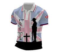 Army Veteran Tshirt Mens Union Jack Polo Tops England Lest We Forget Shirts Great Britain Bunting Flags Golf Top Short Sleeve Collared Shirt UK National Day T-Shirts Casual World Cup Tee Tops