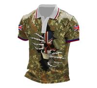 Army Veteran Tshirt Mens Union Jack Polo Tops England Lest We Forget Shirts Great Britain Bunting Flags Golf Top Short Sleeve Collared Shirt UK National Day T-Shirts Casual World Cup Tee Tops