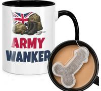 Army Wanker Rude Mug Gift for Him - Funny Gift for British Soldiers & Military Mates - Armed Forces Coffee Cup with Novelty Rude-Shaped Teabag Joke - Office Work Colleague Gift - secreat santa prank