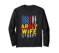 Army Wife Distressed American Flag Long Sleeve T-Shirt