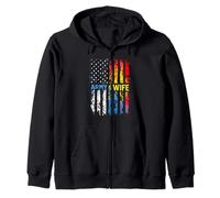 ARMY WIFE Distressed American Flag Zip Hoodie
