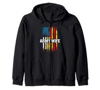 ARMY WIFE Distressed American Flag Zip Hoodie