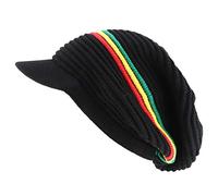 Armycrew Deep Crown Slouchy 100% Cotton RGY Rasta Visored Beanie Hat - Black - One size