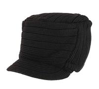 Armycrew Flat Top Army Style Knitted Visored Beanie Cap, Black, One size
