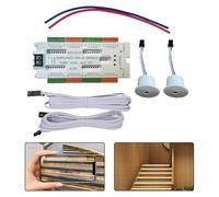 ARMYJY 32 Channel Staircase LED Motion Sensor Controller for Step Lights, DC 12V-24V with Short Circuit Protection, Adjustable Flow and Brightness, Indoor Use with 2 Sensors
