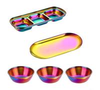 ARMYJY 5pcs Stainless Steel Dipping Bowls Set with Tray - Stackable Condiment Dishes for Sushi for Sauce Snacks Olives Nuts - Silver Gold Black 21cm(Colorful)