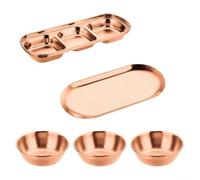 ARMYJY 5pcs Stainless Steel Dipping Bowls Set with Tray - Stackable Condiment Dishes for Sushi for Sauce Snacks Olives Nuts - Silver Gold Black 21cm(Rose Gold)