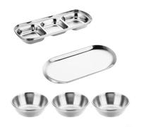 ARMYJY 5pcs Stainless Steel Dipping Bowls Set with Tray - Stackable Condiment Dishes for Sushi for Sauce Snacks Olives Nuts - Silver Gold Black 21cm(Silver)
