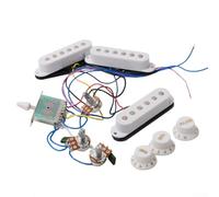 ARMYJY Complete Electric Guitar Electronics Package with Prewired Harness, 5 Way Selector, and Knobs for SSS Setup (White)