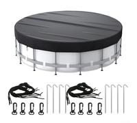 ARMYJY Round Solar Pool Cover, 210D Oxford Cloth Material Weather Resistant Heat Retention With Drawstring Closure For Stability Enhancement Black(12FT)