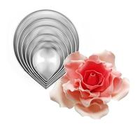 ARMYJY Stainless Steel Rose Cookie Cutters, 7-Piece Water Drop Shape Fondant Stencils for Cake Decorating and Baking, Food-Safe Metal Moulds