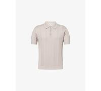 Arne Mens Arne Arles Wave Textured Woven Polo Shirt Stone M