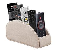 Arniche Leather Remote Control Holder,Universal TV Remote Organizer with 5 Compartments,Desktop or Bedside Table Organizer for DVD,Blu-Ray,Gaming and Streaming Remotes,Glasses and Accessories(Beige)