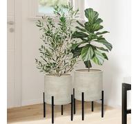 ARNIS Modern Plant Pots, Set of 2 Large Planters with Stand, Decorative Planters, Metal Pots with Drainage Holes for Living Room, Office, Garden or Balcony, 8.25 &10.5 Inch, Dirt