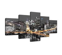 ARNLRDYA Canvas Print Pennsylvania Wall Art Pittsburgh Night Wall Decor City Landscapes Picture Pennsylvania View Poster Modern Cities Painting Frame Home Decor 3 Piece Ready to Hang(60''Wx32''H)