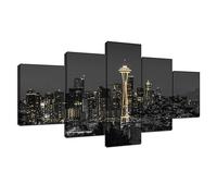 ARNLRDYA Canvas Print Seattle City Wall Art Space Needle Wall Decor Washington Skyline Black and White Picture Night View Poster Modern Urban Painting Frame Home Living Room Decor(60''Wx32''H)