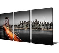 ARNLRDYA City Skyline Canvas Print Pictures California Wall Decor Bay Bridge Wall Art San Francisco Paintings Modern Urban Posters for Bedroom Home Decoration Framed Ready to Hang(54''Wx30''H)