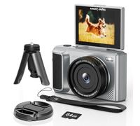 ARNNSSIEN 4K Digital Camera with 180° Flip Screen, 2.8 inch Compact Digital Camera with 16X Zoom, Easy Carry Design, 32GB Card for Travel, Built-in 1500mAh Battery for 2-Hour Recording, Y1(silver)